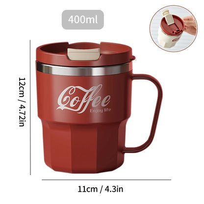 Premium Stainless Steel Travel Mug – Double Wall Insulated Coffee Cup with Handle, Leak-Proof 14oz Tumbler for Hot & Cold Drinks