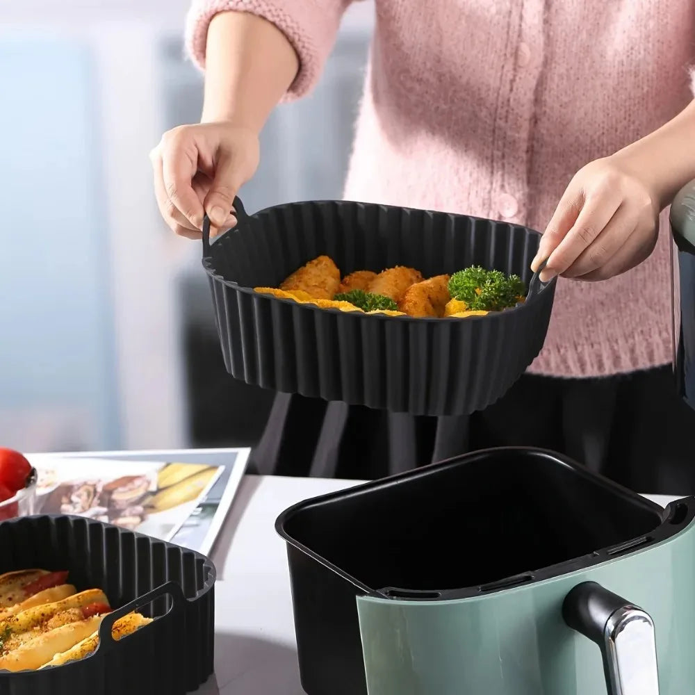 Reusable Air Fryer Silicone Liners – Non-Stick Basket Mats for 4-7QT Air Fryer, Oven & Microwave