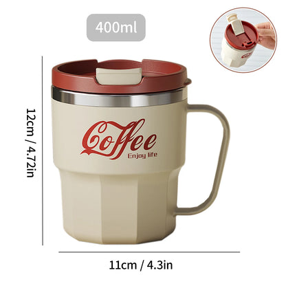 Premium Stainless Steel Travel Mug – Double Wall Insulated Coffee Cup with Handle, Leak-Proof 14oz Tumbler for Hot & Cold Drinks