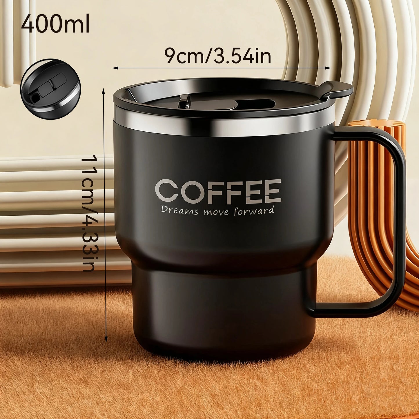 Premium Stainless Steel Travel Mug – Double Wall Insulated Coffee Cup with Handle, Leak-Proof 14oz Tumbler for Hot & Cold Drinks