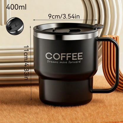 Premium Stainless Steel Travel Mug – Double Wall Insulated Coffee Cup with Handle, Leak-Proof 14oz Tumbler for Hot & Cold Drinks