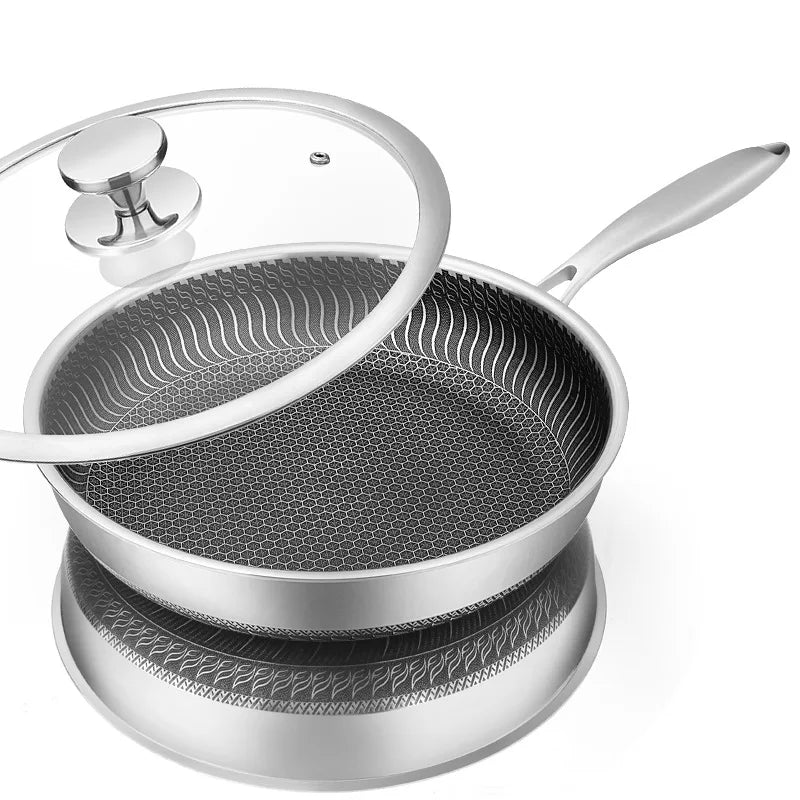 Premium Stainless Steel Fry Pan – Nonstick, Induction Safe, with Lid