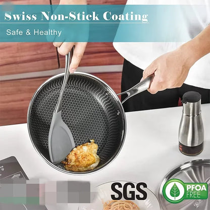 Premium Stainless Steel Fry Pan – Nonstick, Induction Safe, with Lid