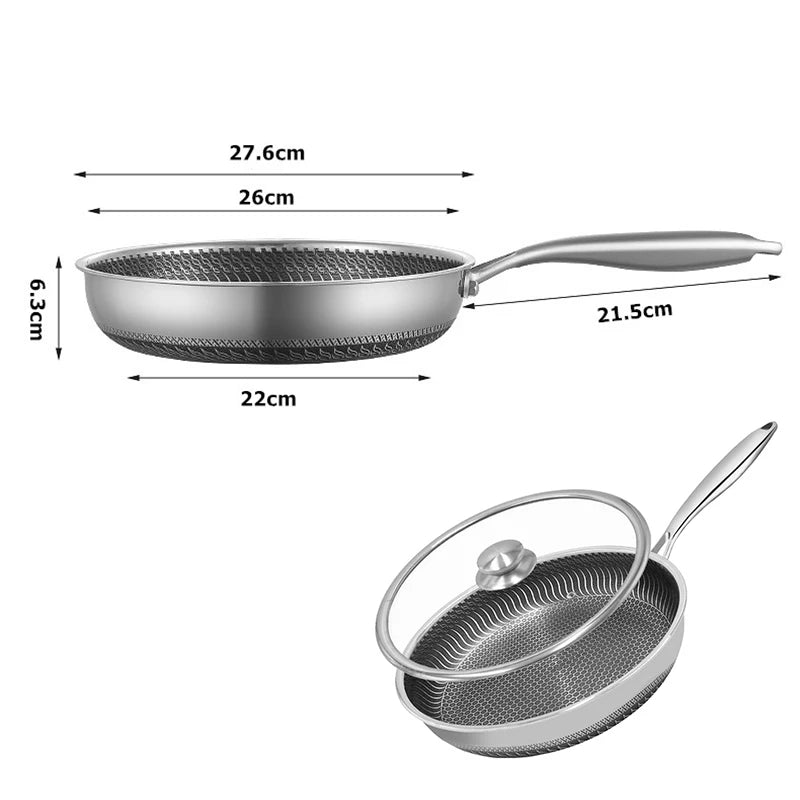 Premium Stainless Steel Fry Pan – Nonstick, Induction Safe, with Lid