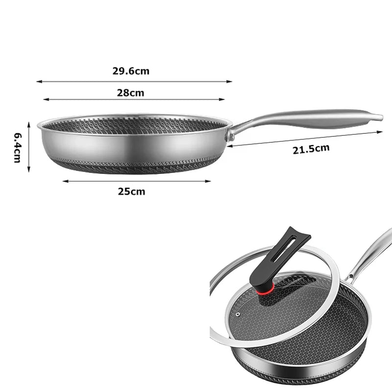 Premium Stainless Steel Fry Pan – Nonstick, Induction Safe, with Lid