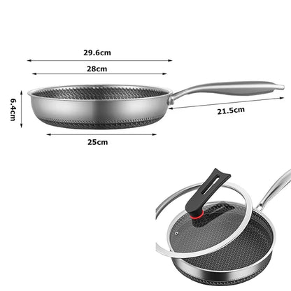 Premium Stainless Steel Fry Pan – Nonstick, Induction Safe, with Lid