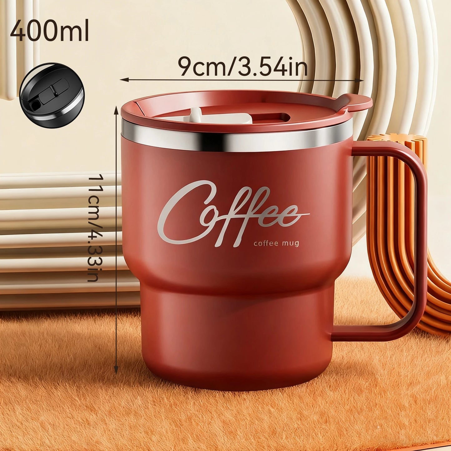 Premium Stainless Steel Travel Mug – Double Wall Insulated Coffee Cup with Handle, Leak-Proof 14oz Tumbler for Hot & Cold Drinks