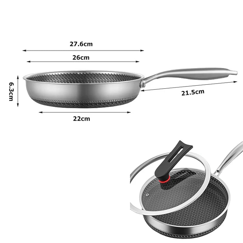 Premium Stainless Steel Fry Pan – Nonstick, Induction Safe, with Lid