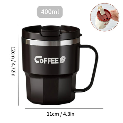 Premium Stainless Steel Travel Mug – Double Wall Insulated Coffee Cup with Handle, Leak-Proof 14oz Tumbler for Hot & Cold Drinks