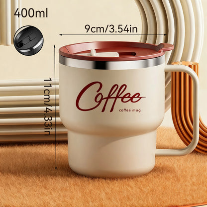 Premium Stainless Steel Travel Mug – Double Wall Insulated Coffee Cup with Handle, Leak-Proof 14oz Tumbler for Hot & Cold Drinks